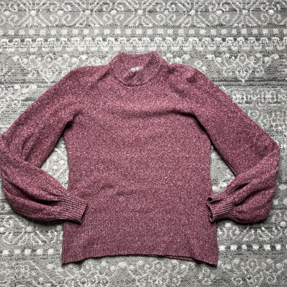 Marled Brand Women's Mock Neck Puff Sleeve Sweater Size Small Magenta Burgundy